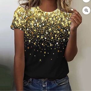 ShallWe NWT Gold and Black Print Short Sleeve Top